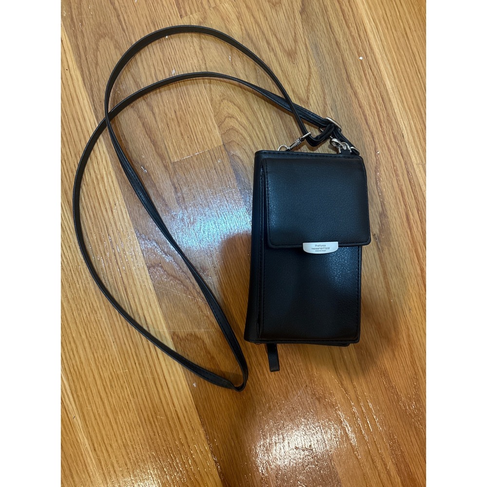 Prettyzys Black Vegan Leather Crossbody Phone Bag Wallet Bifold Card Organizer